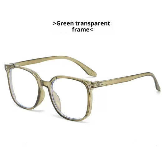 Full-frame trendy blue light blocking glasses with a transparent blue square frame and clear lenses. - Image 7