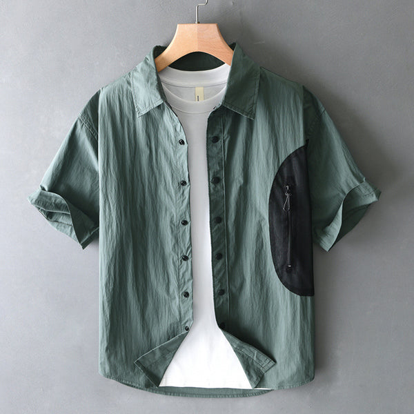 Camisa Manga Corta Outdoor con Combinación de Colores Estilo Americano para Hombre
