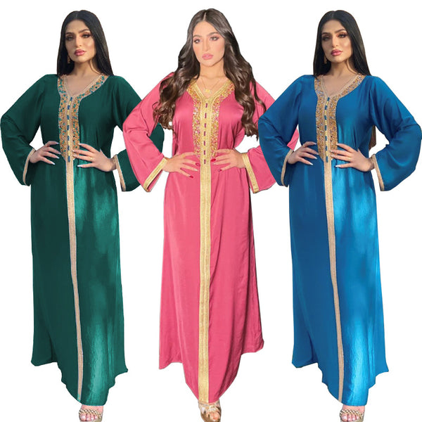 Abaya Elegante con Encaje de Diamantes y Cinta Brillante Estilo Dubai