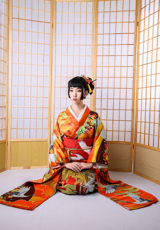 Kimono Formal Nubes Auspiciosas y Grúas - Diseño Tradicional Jinxiutu - Image 10