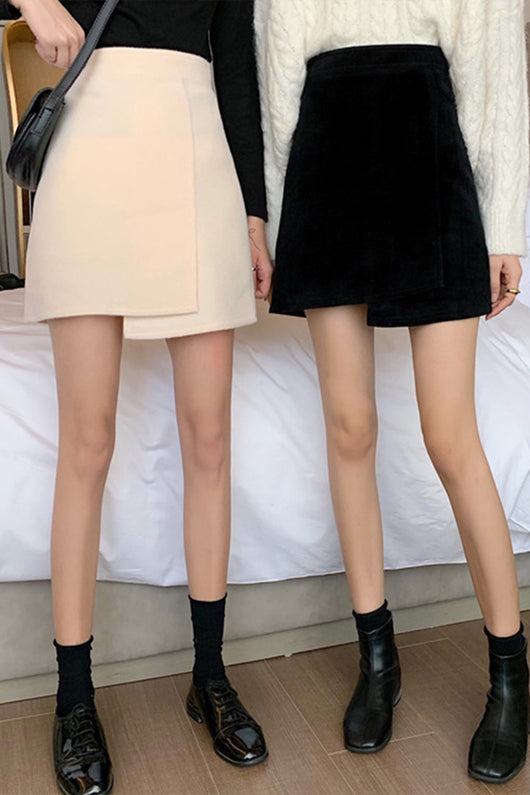 Falda A-line Cintura Alta en Lana Gruesa con Corte Irregular - Image 10