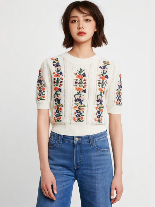 Blusa Tejida con Bordado de Flores Exquisitas - Image 5