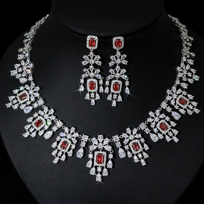 Conjunto de Collar y Aretes Retro Cuadrados con Circones Europeos y Americanos - Image 3
