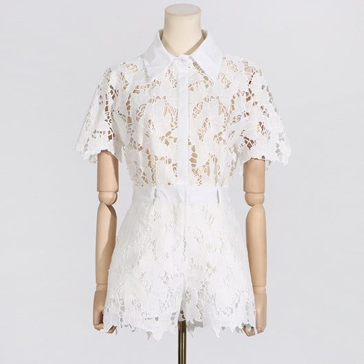 Conjunto de Dos Piezas: Blusa Tipo Solapa y Shorts Casuales para Mujer - Image 9