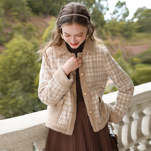 Chaqueta de Patchwork Cashmere y Algodón a Cuadros para Mujer