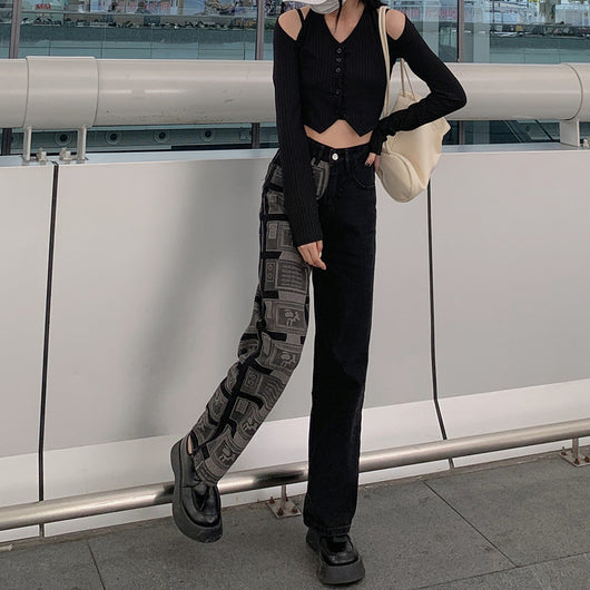 Pantalones Rectos Anchos con Patchwork Retro Vibe Style - Image 2