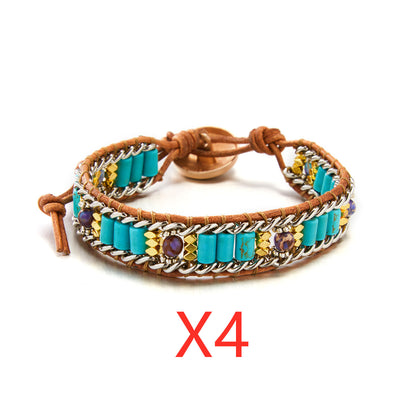 Pulsera de Cuero Tejida a Mano con Piedra Imperial Coloreada - Image 10