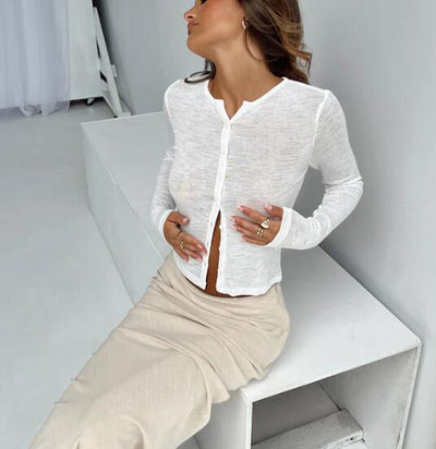 Cardigan Ajustado Ombliguero Cuello Redondo Manga Larga - Image 22