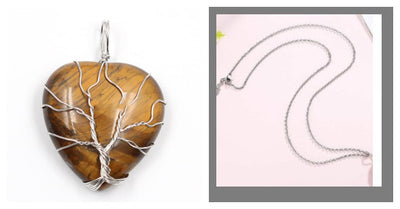 Colgante Corazón Melocotón Cristal Natural Árbol de la Vida para Parejas - Image 21