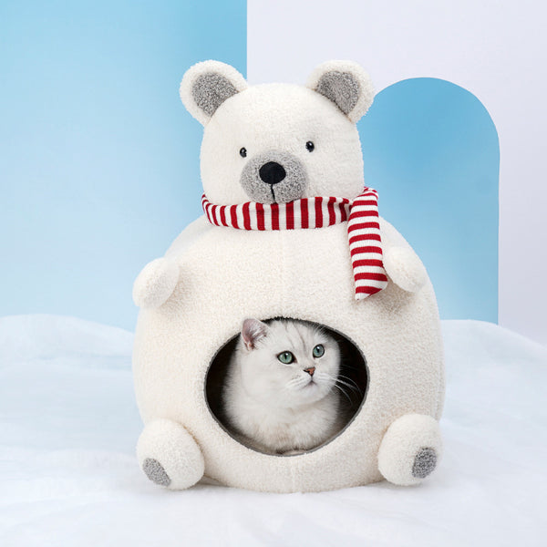 Casa Cama Térmica para Mascotas - Diseño Oso Polar 4 Estaciones