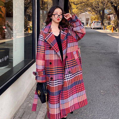 Abrigo de Lana Gruesa a Cuadros Retro para Mujer Talla Grande - Image 8