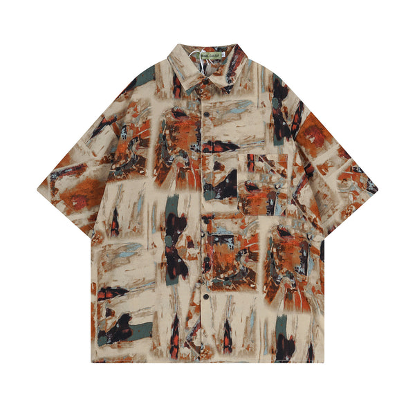 Camisa Suelta Estampado Vintage Art Manga Corta Verano