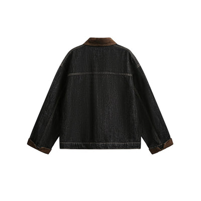 Chaqueta Denim Negra Retro Suelta para Hombre - Estilo Workwear Casual - Image 22