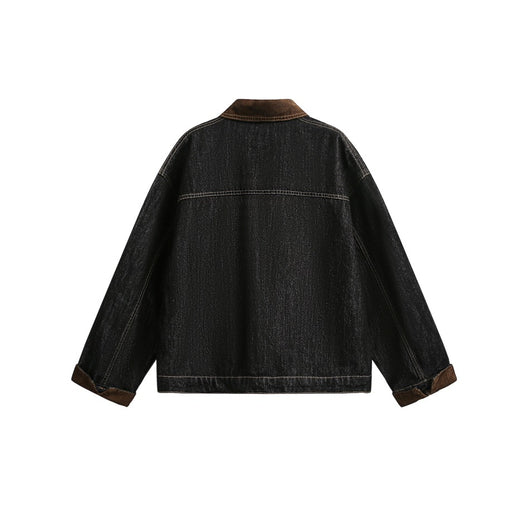 Chaqueta Denim Negra Retro Suelta para Hombre - Estilo Workwear Casual - Image 22