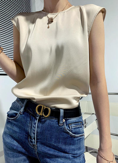 Blusa de Satén sin Mangas con Tirantes Finos - Cuello Redondo para Verano - Image 13