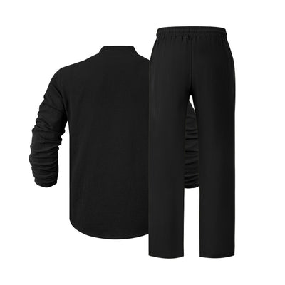 Conjunto de Pantalón y Camiseta Henley Suelta Transpirable para Hombre - Ropa de Playa Casual - Image 22