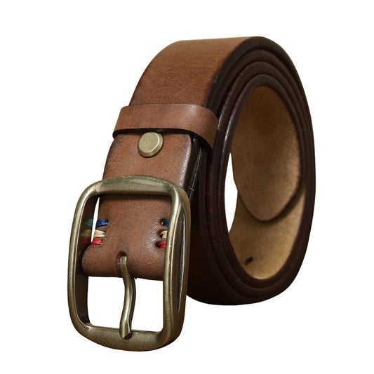 Cinturón de Cuero Genuino con Hebilla de Cobre Macizo - Estilo Retro Clásico - Image 2
