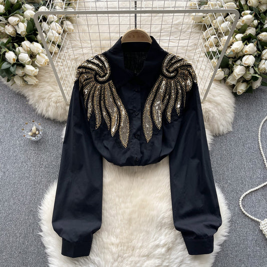 Blusa Mujer Diseño Sofisticado con Cuentas y Lentejuelas