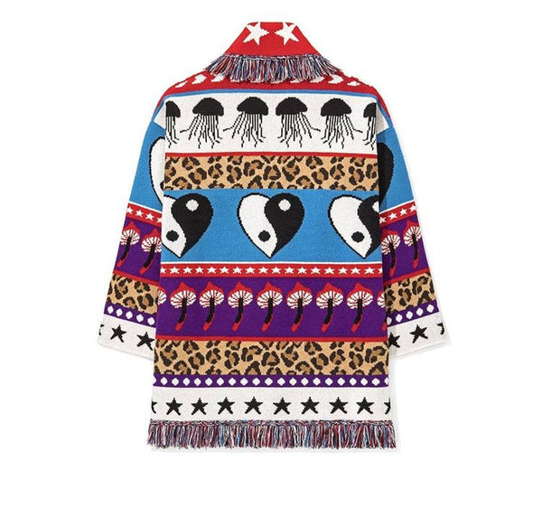 Cardigan de Cachemira Jacquard con Estrellas - Abrigo Slim Europeo Midi