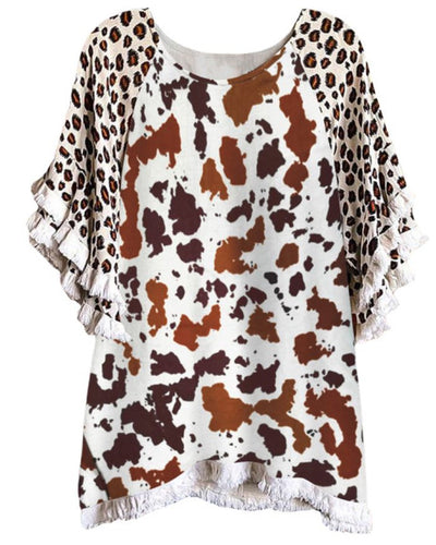Blusa Suelta Cuello Redondo con Volantes de Encaje y Bloques de Color para Mujer - Image 12