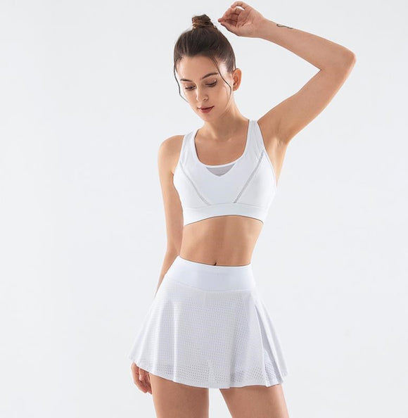 Conjunto Deportivo Yoga Mujer: Sostén Fitness y Falda Cintura Alta
