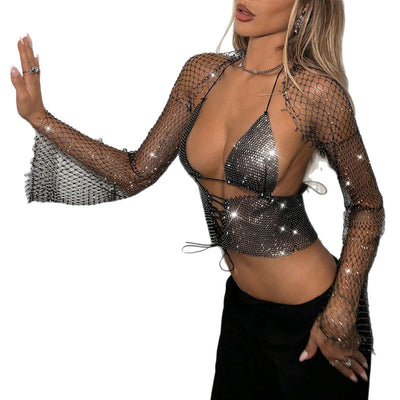 Top Camiseta de Malla con Strass y Cordón Ajustable - Image 5