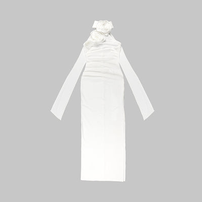 Vestido Largo Blanco con Halter Floral de Diseño Elegante - Image 13