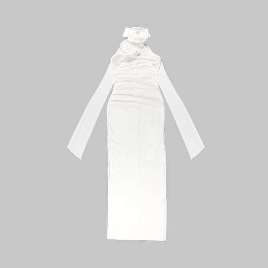 Vestido Largo Blanco con Halter Floral de Diseño Elegante - Image 13
