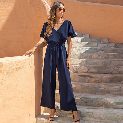 Jumpsuit Casual de Cuello V con Cintura Alta y Corte Holgado para Mujer - Image 9