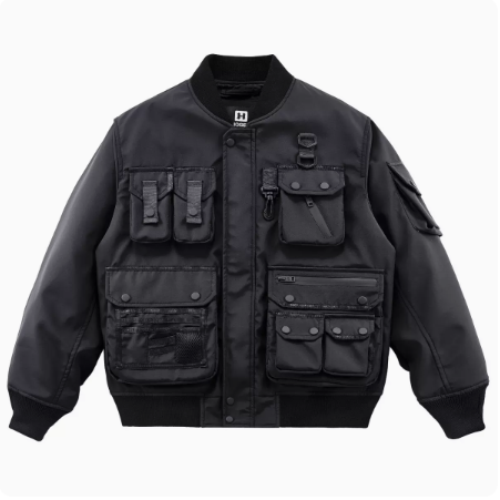 Chaqueta Cargo Tipo Béisbol Americana con Múltiples Bolsillos para Hombre Negro - Image 8