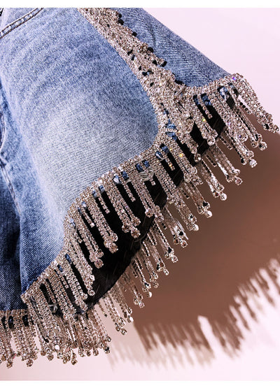 Pantalón Denim Cintura Alta con Borlas y Strass - Image 7