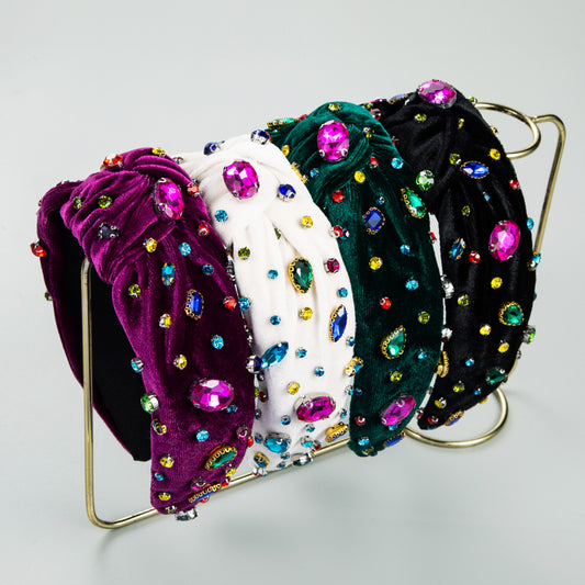 Diadema de Cristales Multicolores con Diamantes y Nudos Decorativos