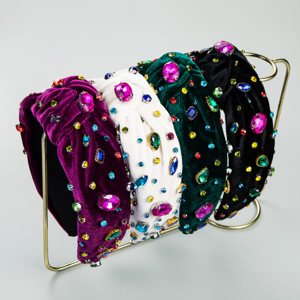 Diadema de Cristales Multicolores con Diamantes y Nudos Decorativos