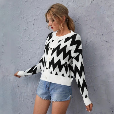 Suéter Chaqueta Manga Larga con Cuello Redondo y Contraste de Colores - Image 12