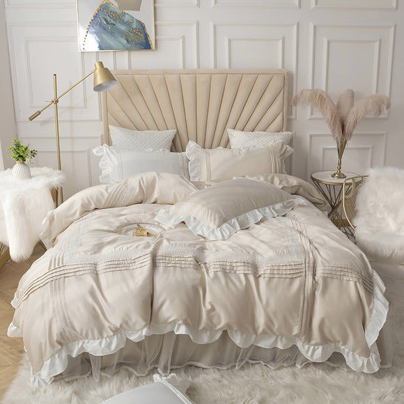 Juego de Cama Princesa Coreana con Encaje - Cubrecama 4 Piezas Estilo Girl Heart