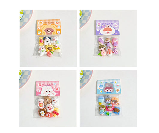 Set of 7 cute 3D resin stickers featuring cartoon characters, an ice cream bar, and a cookie snack. - Image 11