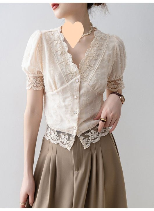 Blusa Elegante de Verano con Encaje y Manga Corta - Image 11