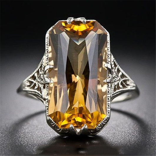 Anillo Hueco Citrina Tallado Estilo Europa y América - Image 8