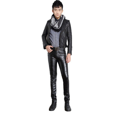 Pantalones de Cuero para Hombre Estilo Coreano Slim Fit Apilados Otoño-Invierno - Image 10