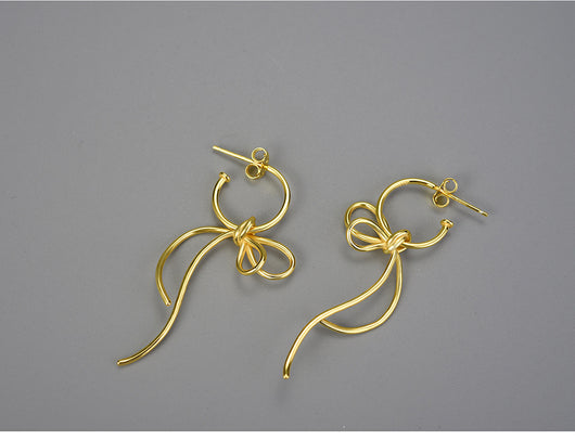 Aretes de Plata S925 Diseño Minimalista Moño para Mujer - Image 7