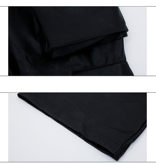 Pantalones de Cuero Retro con Múltiples Bolsillos y Detalles de Costura - Image 13
