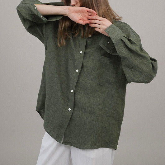 Camisa de Lino Puro Diseño Exclusivo Cuello Solapa Mujer - Image 3