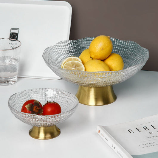 Plato de Frutas de Vidrio Dorado para Mesa de Té