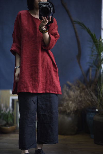Sudadera Retro de Algodón y Lino con Abertura Lateral - Manga Larga Primavera Otoño - Image 16