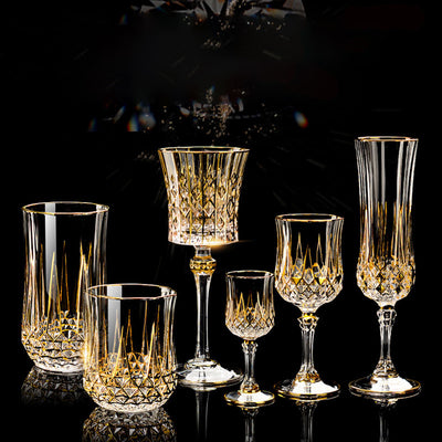 Copa de Whiskey de Cristal Europeo Dorado Lujo Importada