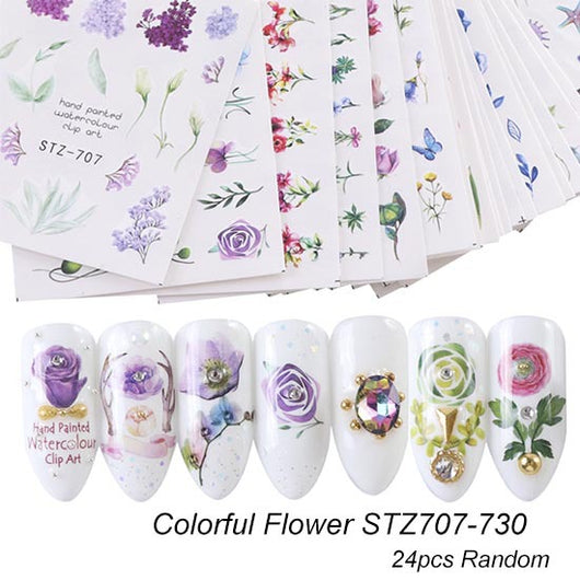 Set de Stickers para Uñas con Flores de Encaje Blanco y Negro - Image 40