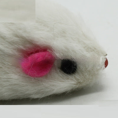 Two rabbit skin mouse cat toys, one dark gray and one white, with pink ears and red noses, on a white background. - Image 3