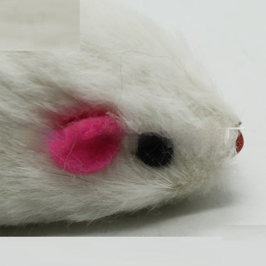 Two rabbit skin mouse cat toys, one dark gray and one white, with pink ears and red noses, on a white background. - Image 3