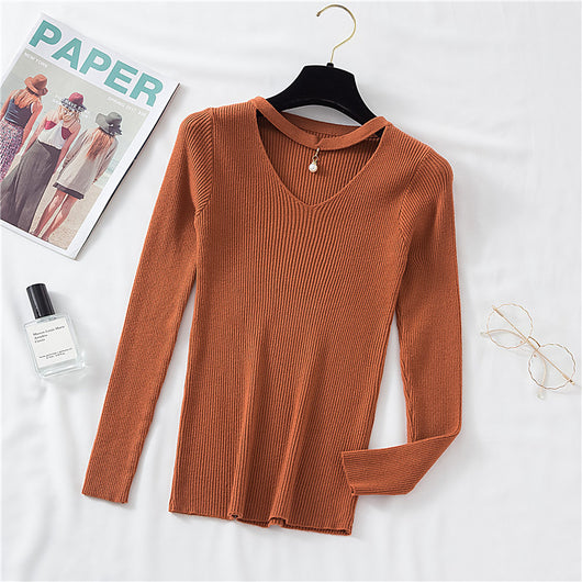 Camiseta Manga Larga Escote V Mujer Otoño Invierno Ajustada Elegante - Image 4