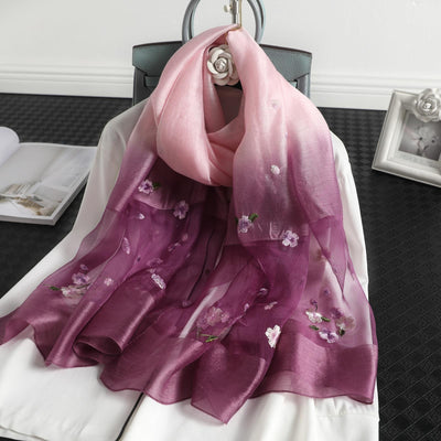 Pashmina de Seda y Lana con Bordado Degradado - Protección Solar - Image 13